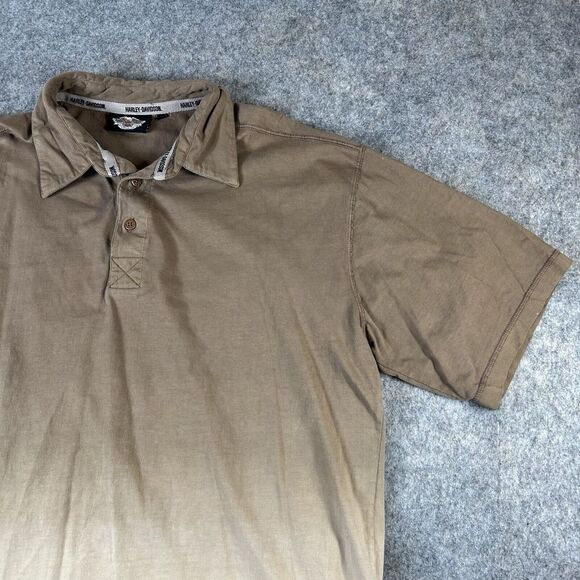 Harley Davidson Polo Shirt Large Ombré Brown Pullover Motorcycle Embroidered - Picture 2 of 12